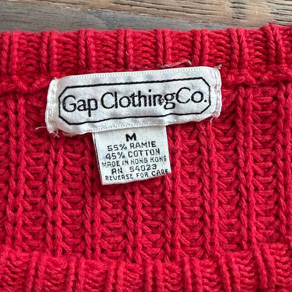 Vintage 90s Gap Clothing Co. Red Shaker Stitch Ramie Cotton Sweater Sz M - Picture 4 of 5
